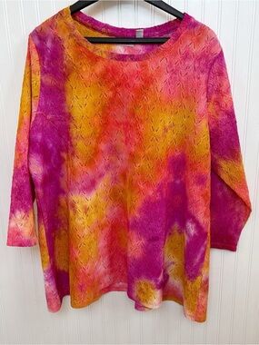 Lori Goldstein LOGO Layers Pink & Orange Tie Dye Eyelet Knit Top Size XL